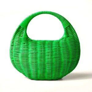 Kate Spade New York Green Mini Wood Bag Wicker Crescent Handbag